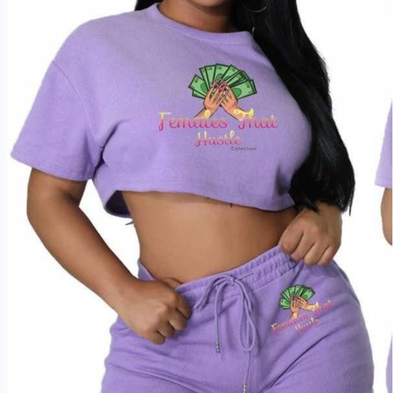 Women Clothing Casual Solid Color Jogger Biker Short Set Crop Top Two Piece Sets - Bela Fils BoutiqueBela Fils Boutique